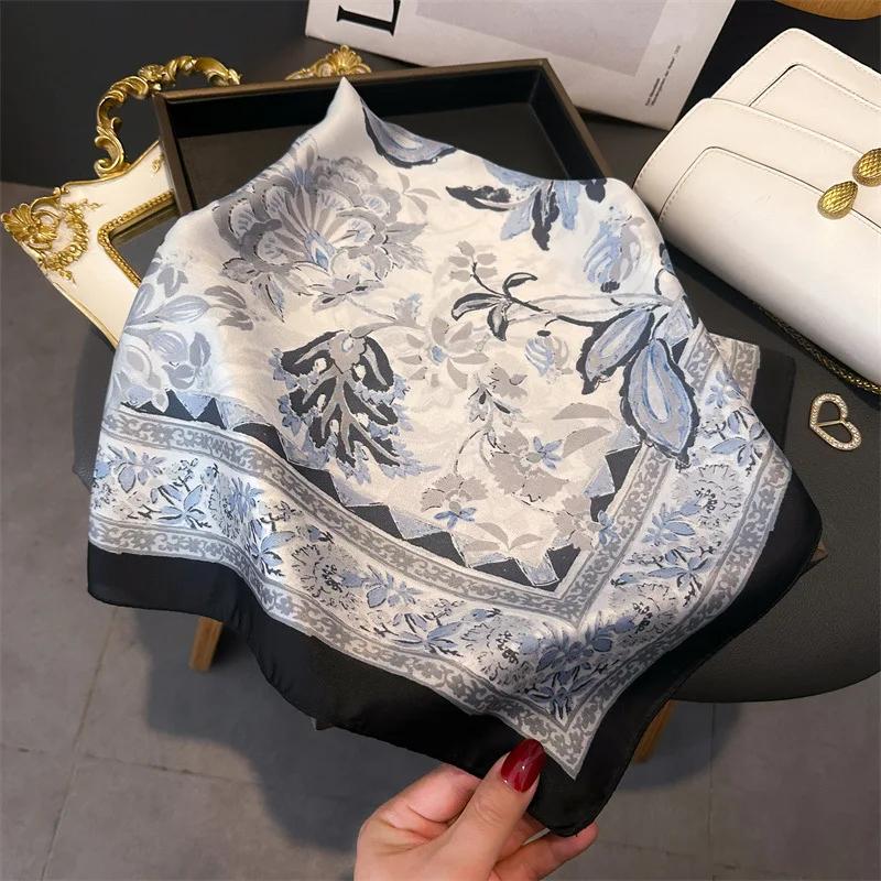 Satin Print Shawl Women Imitated Square Silk Scarf Neck Scarves Wrap Popular Bandannas Neckerchife Hijab Foulard Ribbon Bag 70cm