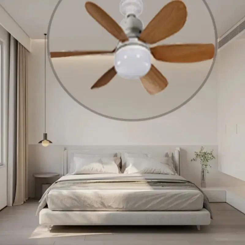 Socket Wood Grain Fan Light with Remote Control,Suitable for Living Room, Study, Household Use Ceiling Fan Light 6 Blades
