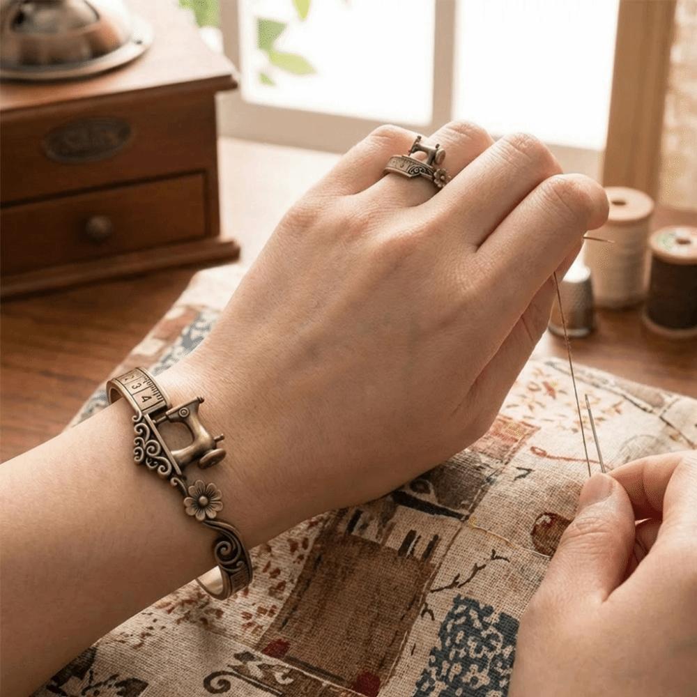 Elegant Adjustable Cuff Bracelet Metal Finger Ring Gift Sewing Machine Bracelet Special Occasion