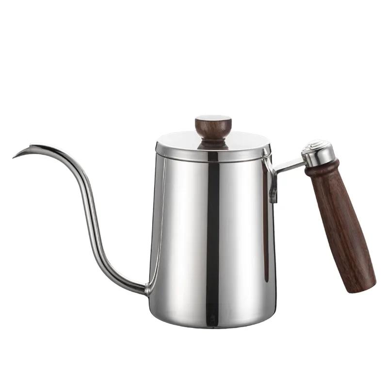 600ML Hand-brewed Coffee Pot, 304 Stainless Steel Solid Wood Heat-resistant Handle, Durable and High-quality Coffee Equipment