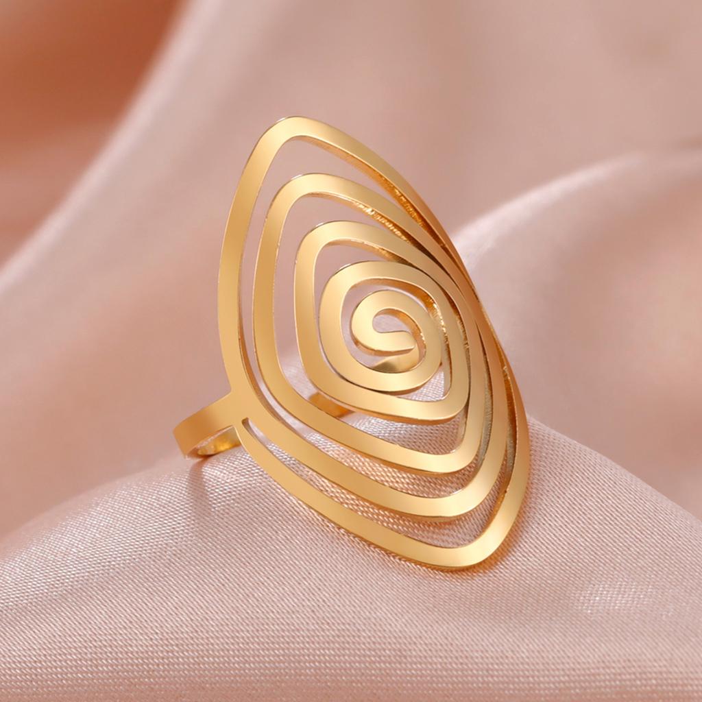  Adjustable Spiral Rings for Women Stainless Steel Twist Exaggerated Geometric Swirl Ring Punk Jewelry Birthday Gift