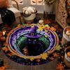 Round Area Rug Black Mascot Silhouette Purple Pointed Cap Printed Gradient Vortex Bottom Scattered Maple Leaves Frame for Floor