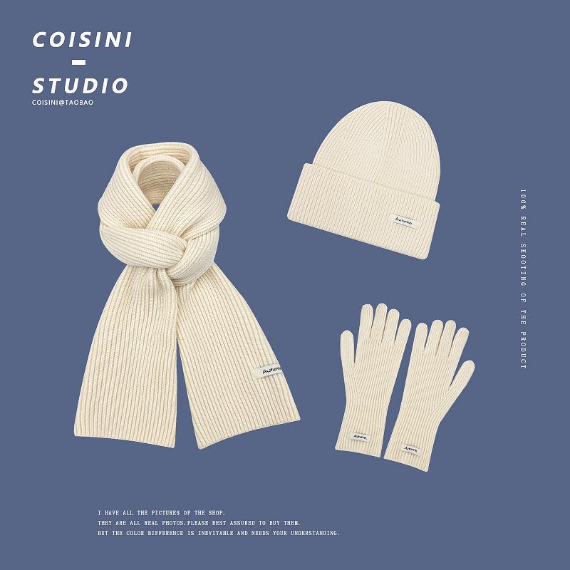 Season fashion new literary and retro knitted wool scarf three-piece set women's warm and cold neck scarf men