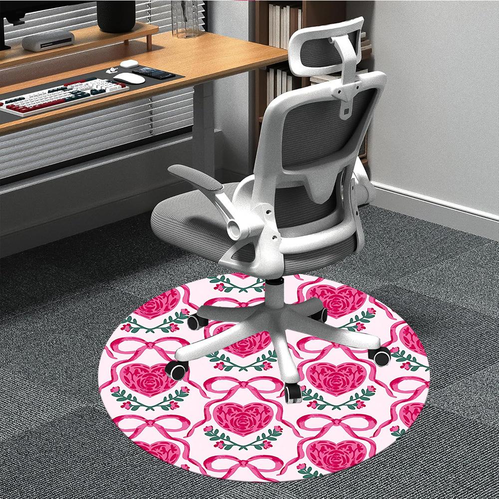 1pc Heart-patternedChair Carpet for Office, Indoor Non-Slip Washable Polyester Fiber Carpet, Mat For Office, Machine Washable
