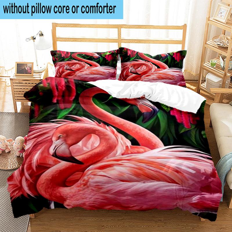 Flamingo In Tropical Paradise 3pcs Bedding,Including 1pc Duvet Cover And 2pcs Pillowcases Perfect for Christmas,Ideal for Bedroom, Dormitory