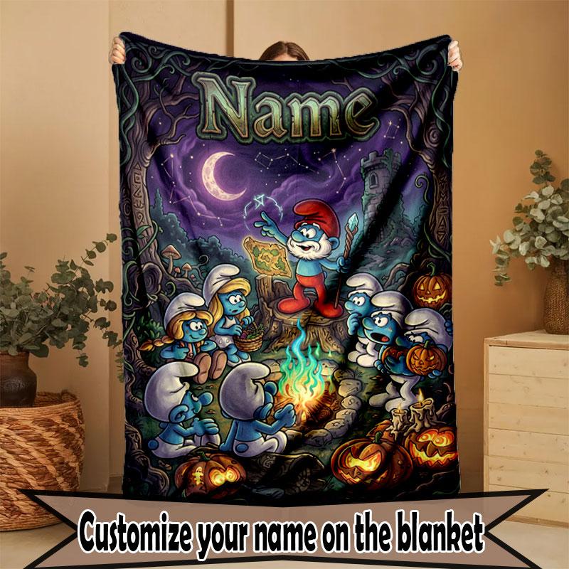 Custom Name Personalized The Smurfs Print Blanket, Home Decor, Bedroom, Sofa, Camping, Couch, Gifts for Birthday Christmas