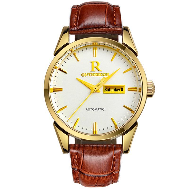 Ruizhiyuan Men's Waterproof Leather Strap Large Dial Watch