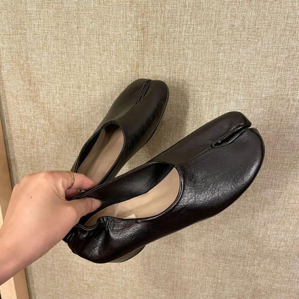 Fashion IPPEUM Women Split Toe Shoes Ballet Flat Mary Janes  2024 New Black Pu Leather Flats Ballerina