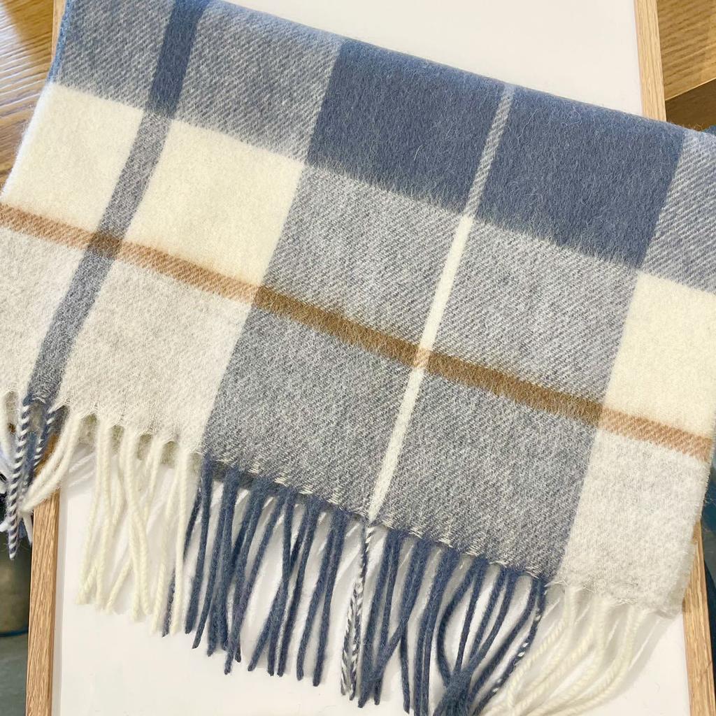 100% Australian wool pure plaid scarf women's winter color matching versatile thermal plaid scarf