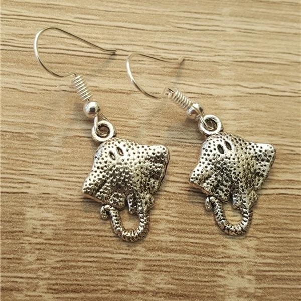 

Серьги антикварного серебра цвета ската, серьги-крючки с рыбой и морским скатом