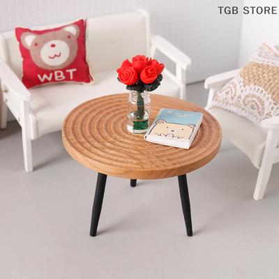 1:12 Dollhouse Miniature Round Table Tea Table Doll Home Coffee Table Furniture Decor Toy Micro Scene Construction Props