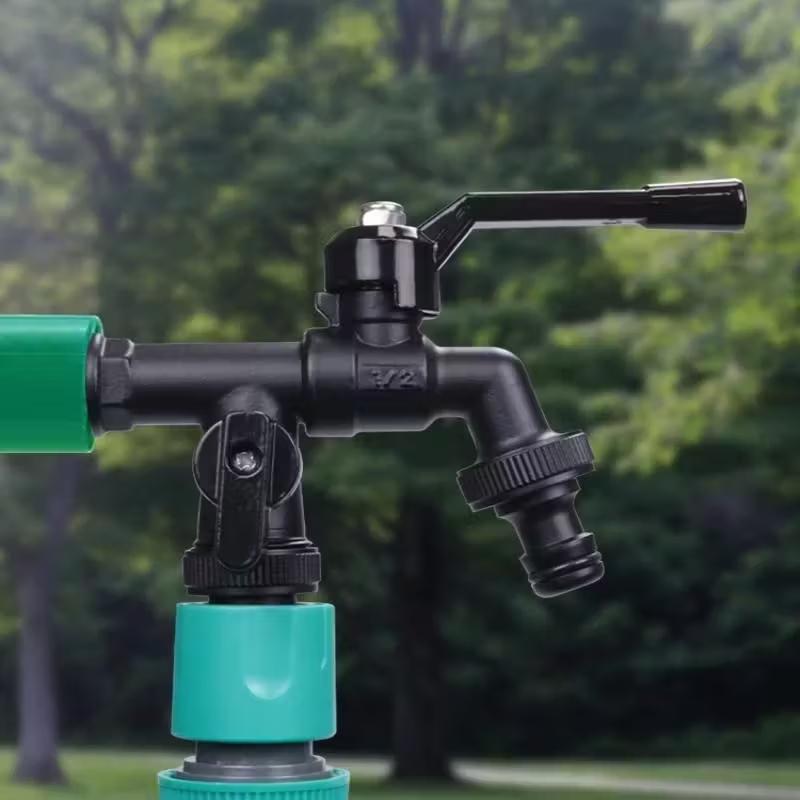 Kran zewnętrzny 1/2 Ogrodnictwo Podwójne wyjście wody Mosiężna dysza Jeden na dwa wyjścia Podwójny smoczek Nano Czarny Miedziany kran