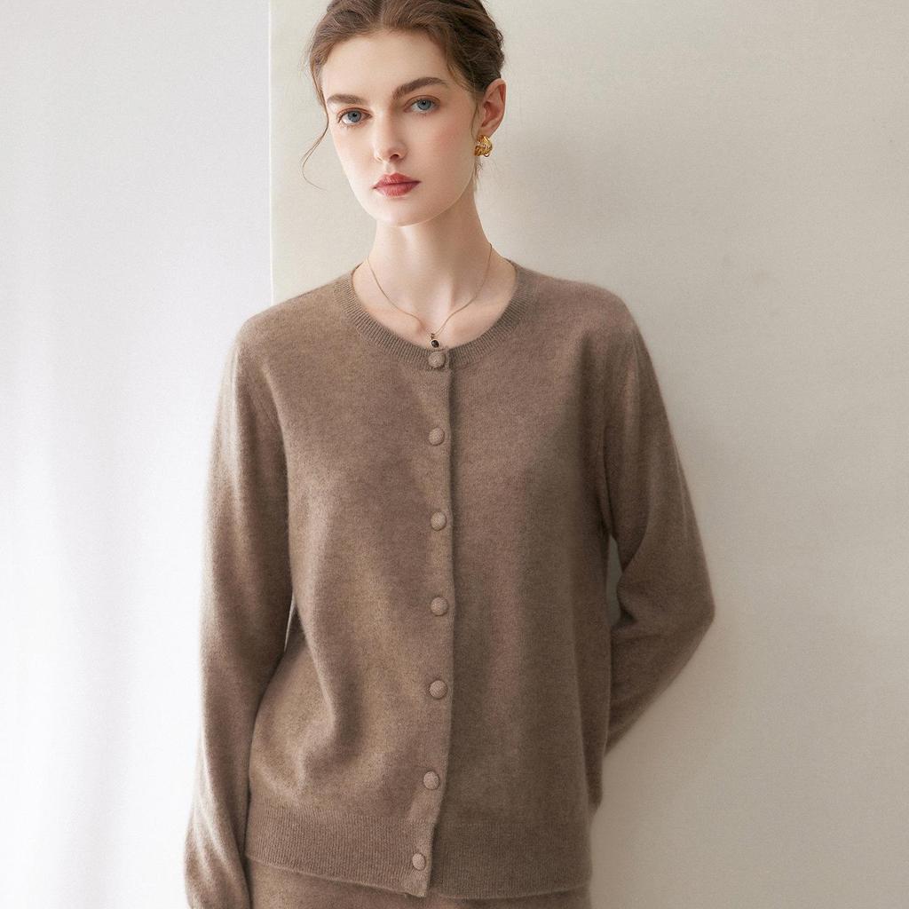 Women's Pure Cashmere Button-Up Round Neck Cardigan Sweater - Autumn/Winter Collection