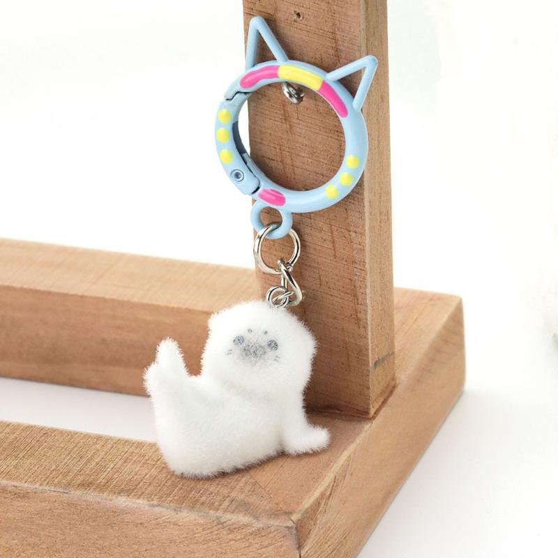 1Pcs Animal Plush Dolls Pendant Cute Flocking Resin Seal Love Keychain For Bag Mobile Phone Charms Home Decoration Crafts