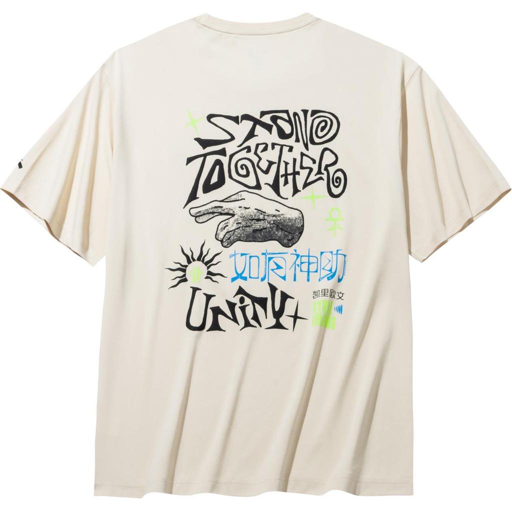 Anta Kyrie Irving Series Printed Letter Round Neck Comfortable Versatile Breathable Loose Short Sleeve T-Shirt Unisex Tops Moonlight-White 172431118-1
