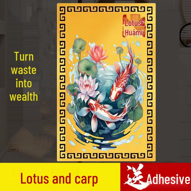 Double Fish and Lotus Flower Metal Sticker for Bathroom, Main Door, Kitchen, and Toilet