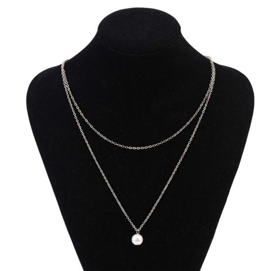 Necklace Simple Wear-resistant Women Double Layer Faux Pearl Pendant Chain for Party