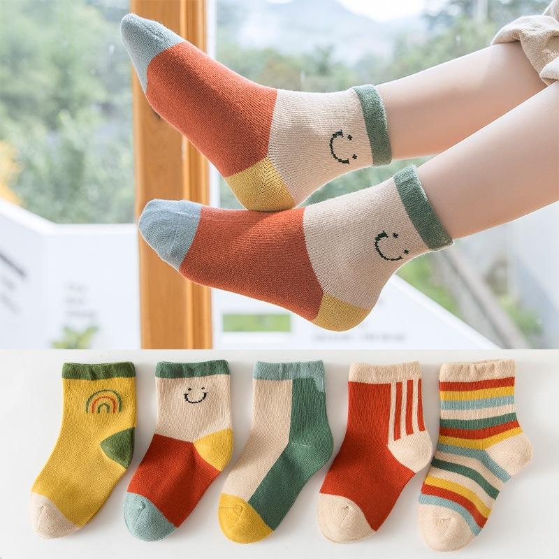 5 Pairs of Baby Spring and Autumn Mid Tube Socks Cotton Breathable Baby Cartoon Socks, Sports Socks for Boys and Girls Aged 0-8