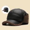 Winter Baseball Cap Men PU Leather Bomber Caps Middle Elderly Dad Hat With Earflaps Thicker Warm Windproof Tongue Hat Keep Warm