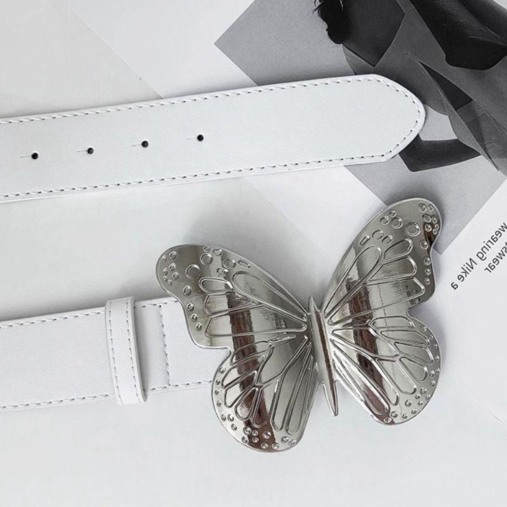 Metal Buckle Butterfly Belt Zinc Zinc Alloy Jeans Waistband Personality PU Leather Belt  Female