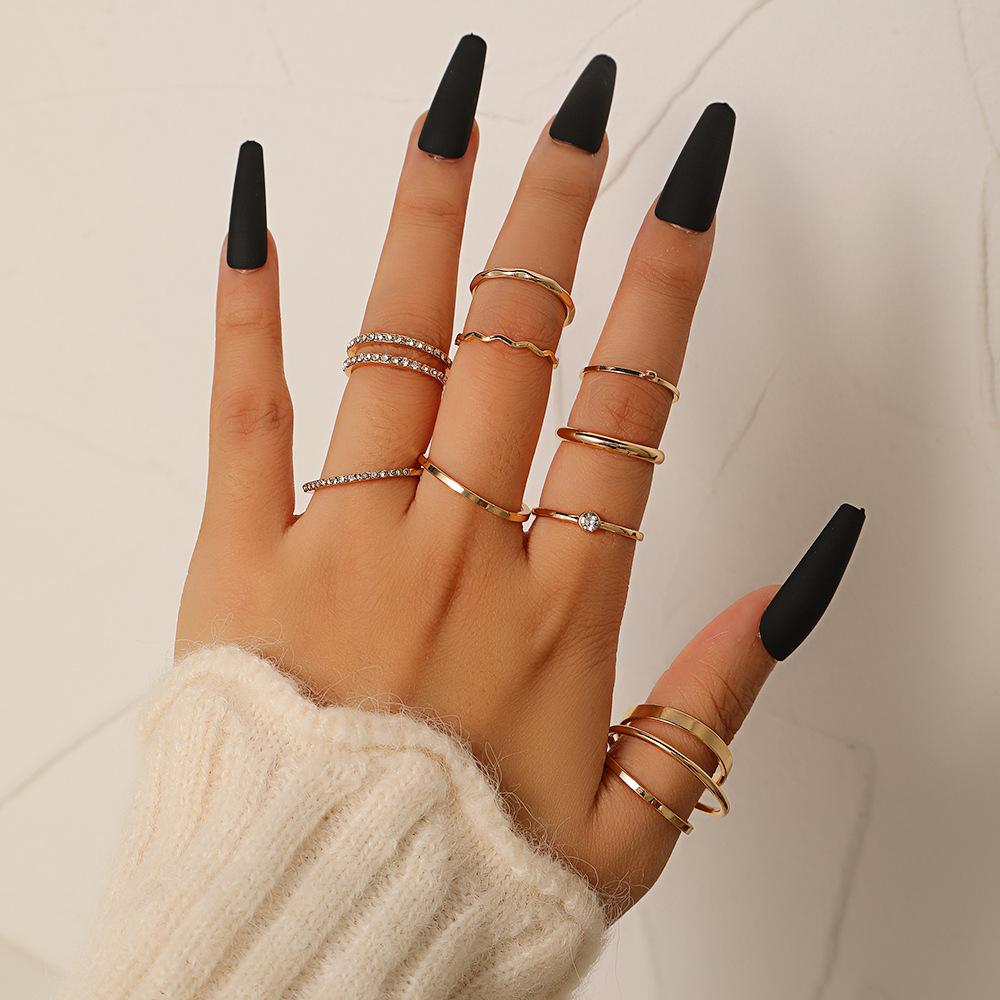 Fashion personalized ring ins tide cold wind niche joint ring simple retro plain ring diamond crystal ring