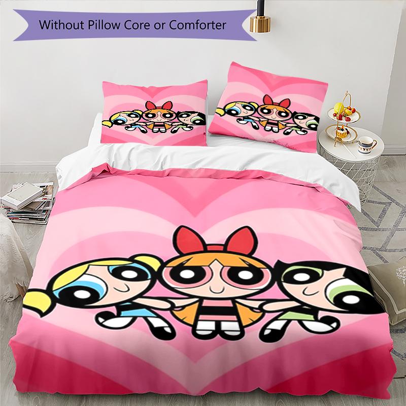 3pcs The Powerpuff Girls2 Pattern Bedding Set Duvet Cover Set Includes Duvet Cover &pillowcases, Perfect All Season Bedroom Decoration & Gift