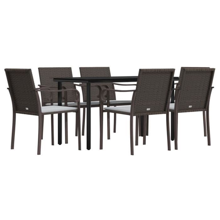 VidaXL Garden Dining Set 7 Pcs Cushions Wicker Steel 3186958