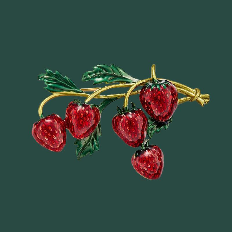Mote Emalje Frukt Jordbær Brosje Pins Temperament Charm Dame Innlagt Rhinestone Blomster Brosjer for kvinner Smykker Gaver