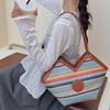 2025 New Rainbow Straw Woven Heart Texture Casual Fashion Large Capacity Vegetable Basket Handbag Tote Bag