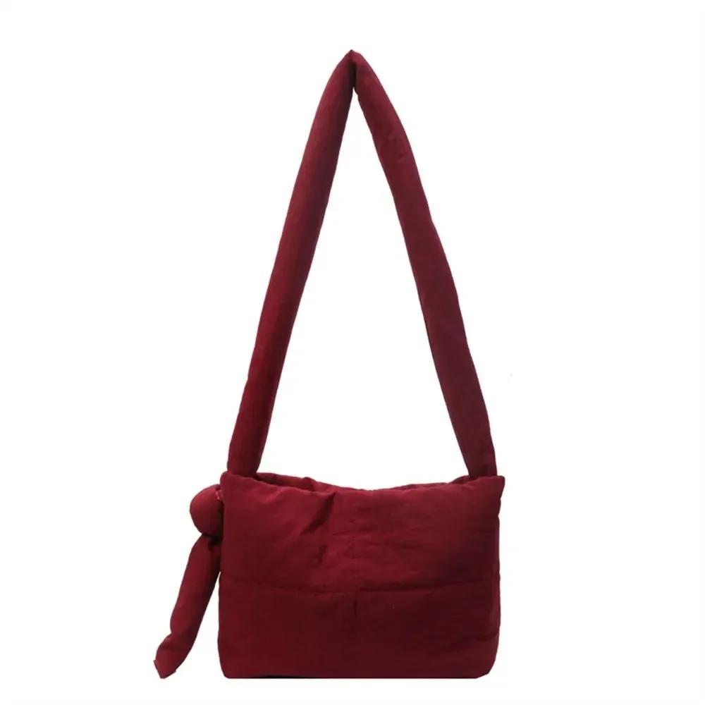 Solid Shoulder Messenger Bags Large Capacity Down Cotton Padded Shopping Bag Lightweight Quilted Totes for Women Girls