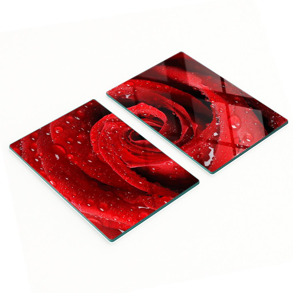 Two Decorative Tempered Glass Chopping Boards Rose Drops 2x40x52 Cm