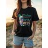 Women's St. 's Day Oversized T-Shirt - Black with Shamrock, Star & Irish Drink Print (Beer Mug, Straw) - Short Sleeve Crew Neck Casual Top