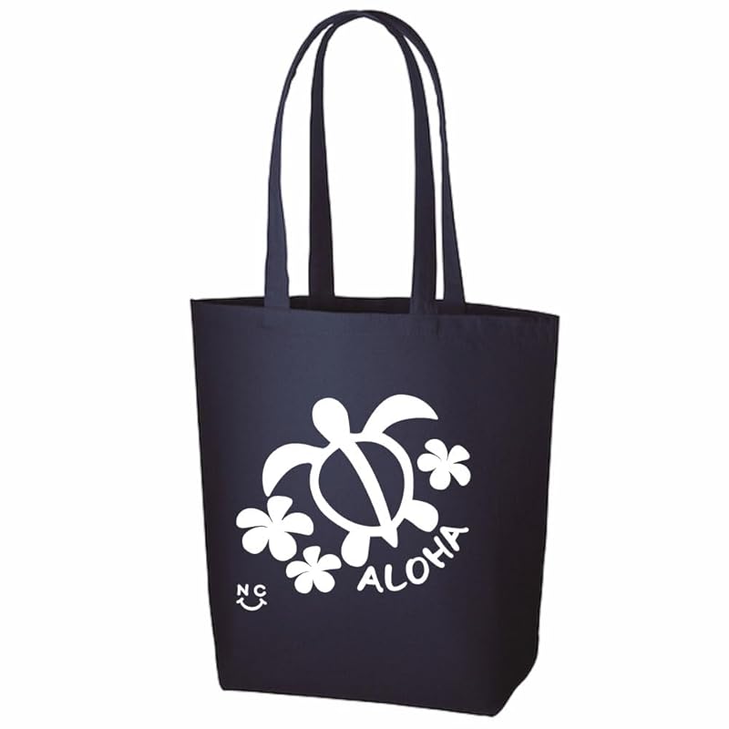 

[nc-smile] Hawaiian tote bag Honu HONU plumeria ALOHA canvas fabric canvas Thick cotton 12oz M size (Midnight Blue)