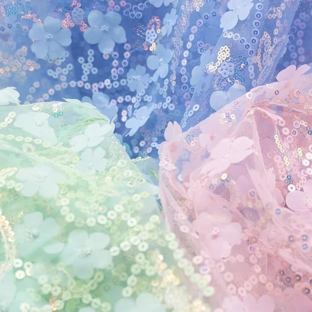 Sequin Mesh Lace Fabric 1yard 130cm DIY Bow Material DIY 3D Flower Tulle Fabric  Dress Decoration