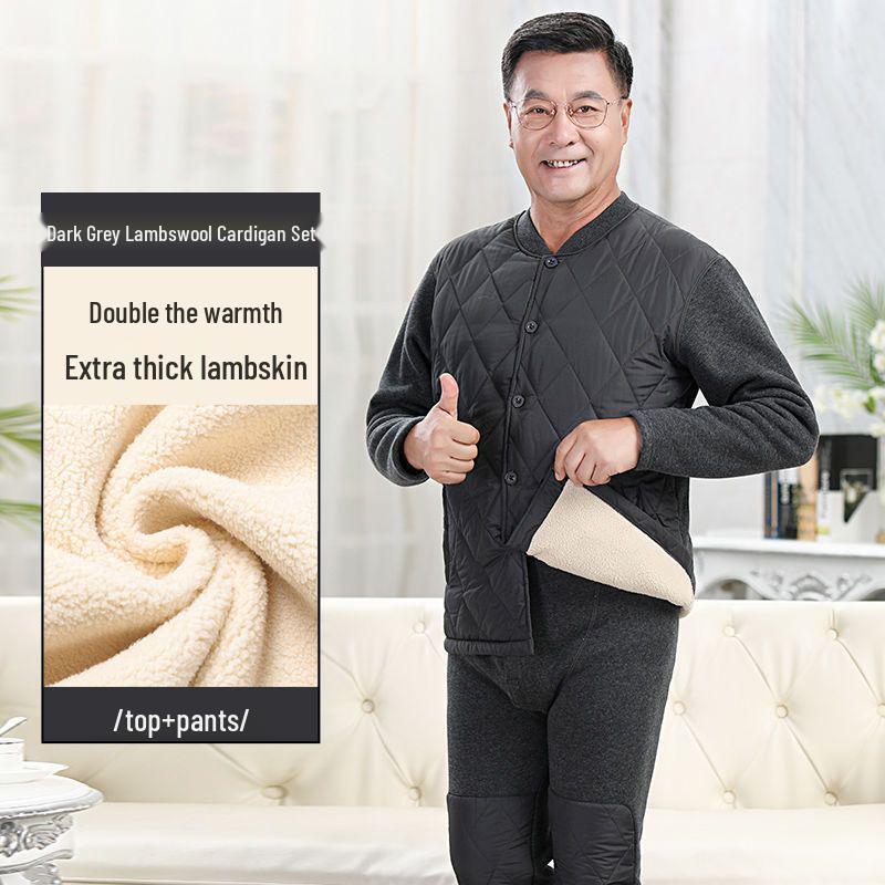 Premium Extra-Thick Winter Thermal Set for Middle-Aged and Elderly: Men's & Women's Velvet-Lined, Thick Warm Cardigan.