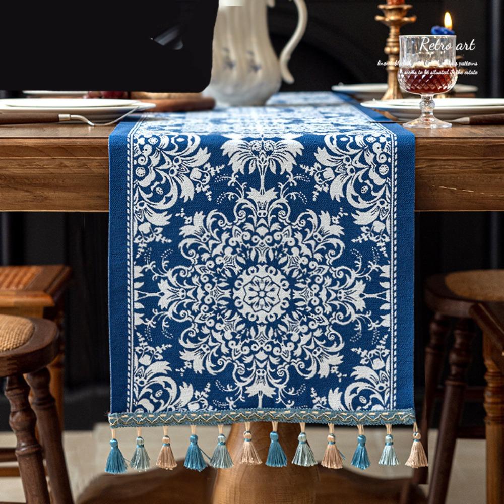 with Tassel Ethnic Style Table Runner Cotton Tablecloth Table Flag Table Cover  Table Decor