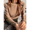 Apricot Round Neck Brushed Thickened Long-sleeved Bottoming Shirt for Women In Autumn and Winter, Warm and Slim Inner Layering, Basic Versatile Top