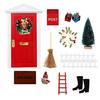 20 Pcs Wooden Miniature Christmas Elf Fairy Door Set Red Magical Tiny Door with Accessories for Dollhouse Fairy Tale Room Decor Holiday Party