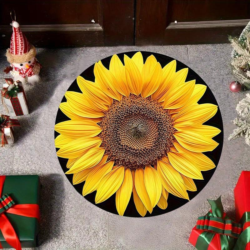 Vintage Tribal Floral Circular Mat Bold Yellow Red Geometric Ethnic Pattern Printed Round Rug for Living Room Home Decor