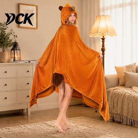 Langarm-Plüschdecke Tier-Tragbarer Hoodie für Damen, Übergroßes Flanell-Sweatshirt Weiche Loungewear-Decke, Knopfleiste Cosplay-Umhang Nachtwäsche
