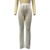 Perspective Swimsuit Cover Up Pants High Waist Adjustable Drawstring Solid Color Crochet Knitting Long Trousers