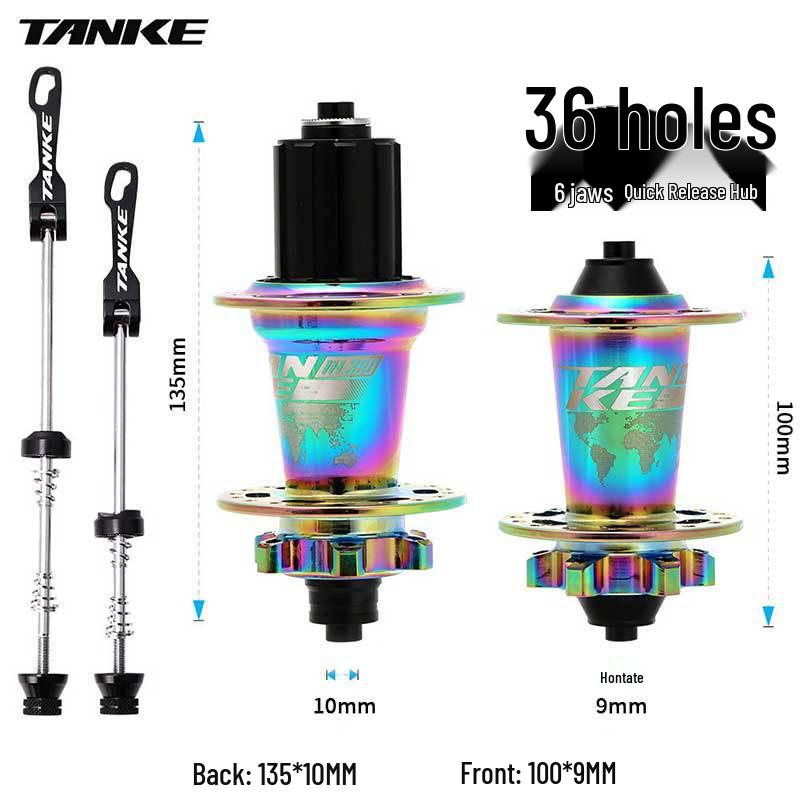 TANKE Mountain Bike 4-Bearing Hub: Quick Release Thru Axle, Iridescent Aluminum Alloy.