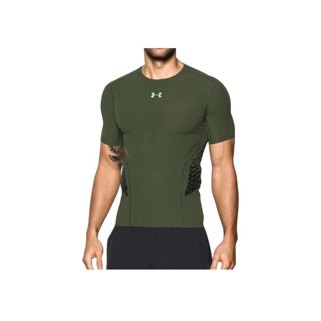 Under Armour Einfarbige Bedrucktes Logo Rundhals Kurzarm Fitnesshemd Herren Oberteile Armeegrün 1289555-330