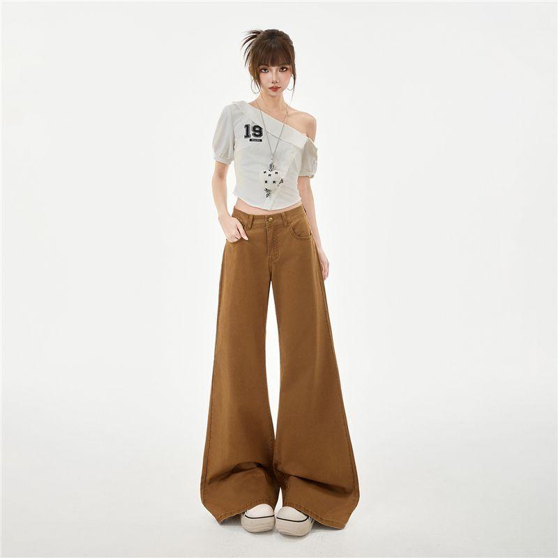 Spring Summer Trendy Comfort Coffee Soft Stretch Relaxed Slim Micro Flare Denim Pants For Women Casual Pants Oversize Denim Trousers