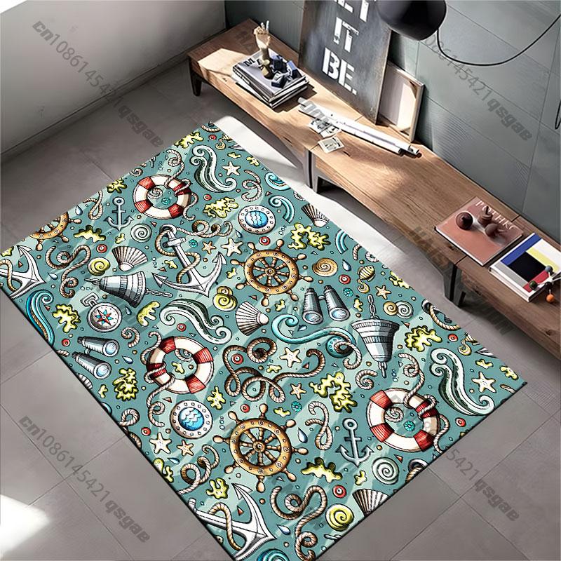 Nautical Themed Decorative Pattern Carpet Yoga Living Room Room Decor Children's Crawling Mat Doormat Area Rug Games Mat