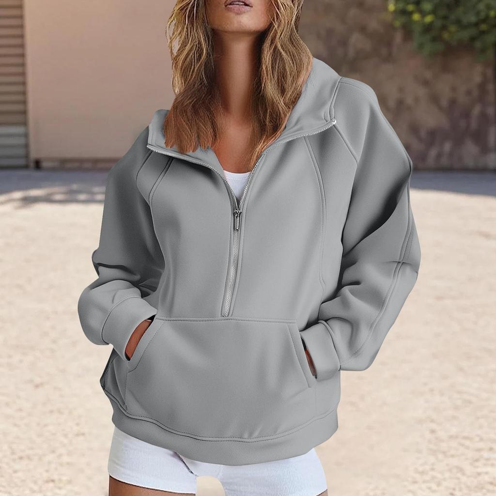 Women's Fashion Solid Color Pullover Casual Loose Button Sweatshirt