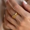 18K Gold-Plated Irregular Embossed Open Ring - Stainless Steel, Fade-Resistant
