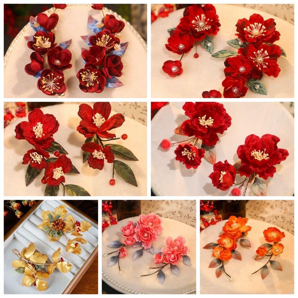 Beautiful Chinese Ancient Hairpins Beads Exquisite Fairy Side Clips Hanfu Flower Hair Clips  Girls