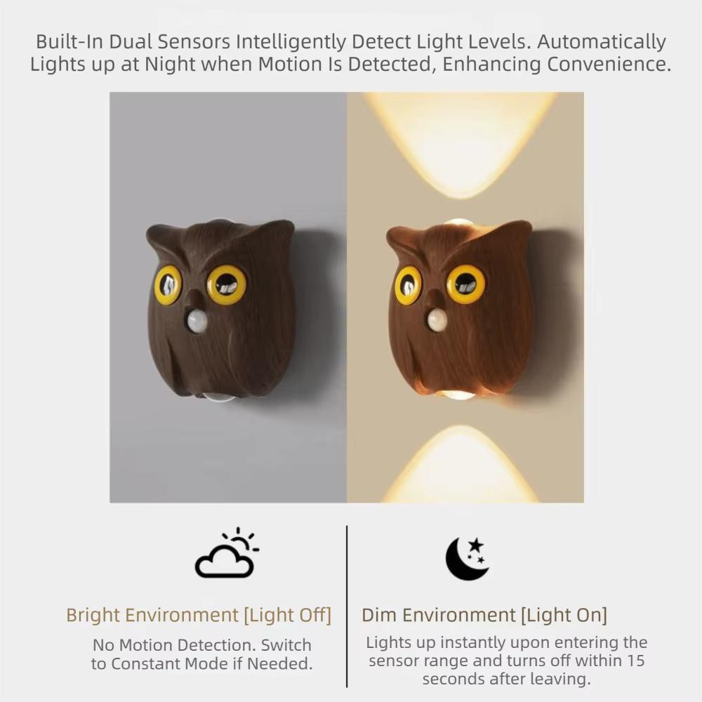 Rechargeable Smart Sensor Night Light Adjustable Brightness Owl Wall Lamp Intelligent Charging Magnetic Base