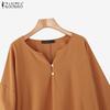 ZANZEA Women Loose V-Neck Casual Long Sleeve Plain Blouse
